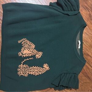 Chic Green Top with Leopard Design